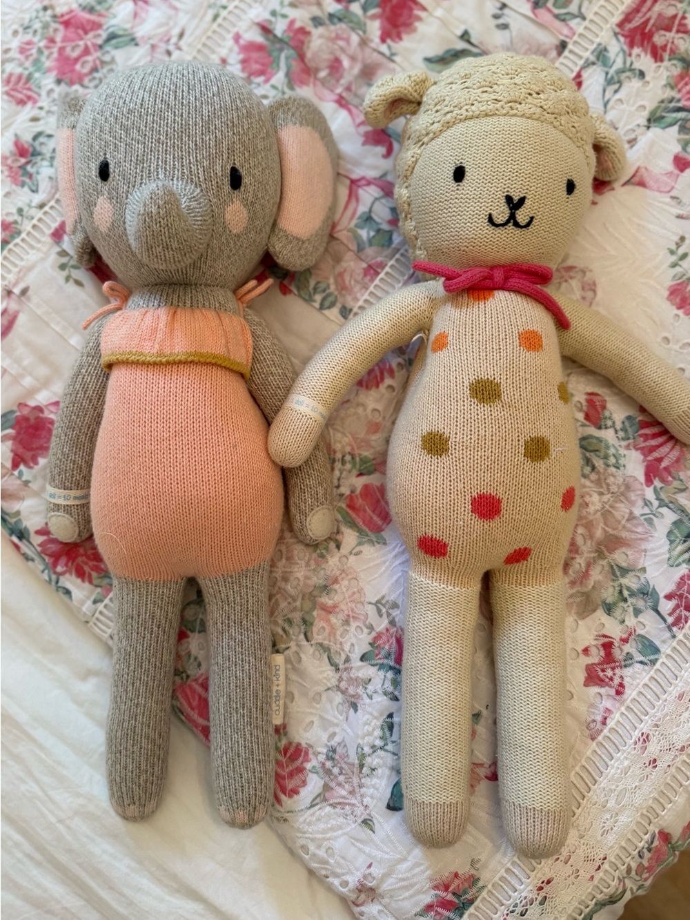 CUDDLE + KIND ~ LARGE-Handmade Knit Elephant & polka dot Lamb (sold separately)